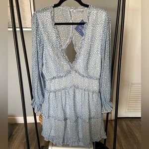 Blue Long Sleeve Spotted Dress